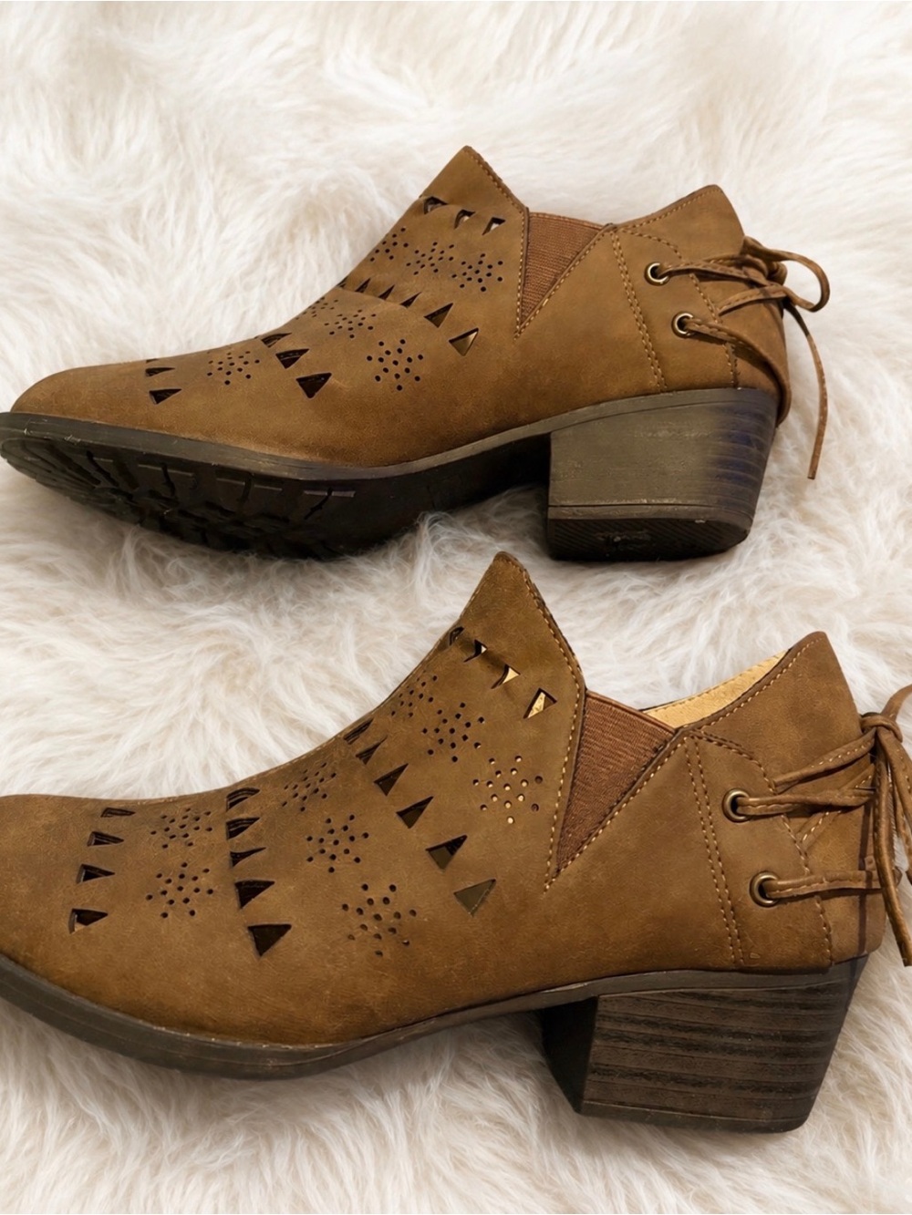 Jambu Sz 7.5 Lace Up Brown Vegan Suede Eyelet Slip On Boots Womens